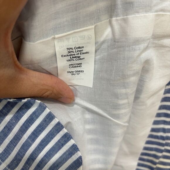 J Crew Striped Off Shoulder Mini Dress Sz 0 NWT Cotton Linen Blue White Boho - Picture 5 of 9